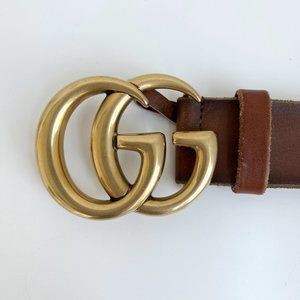 Gucci Brown Leather Belt with Double G Buckle